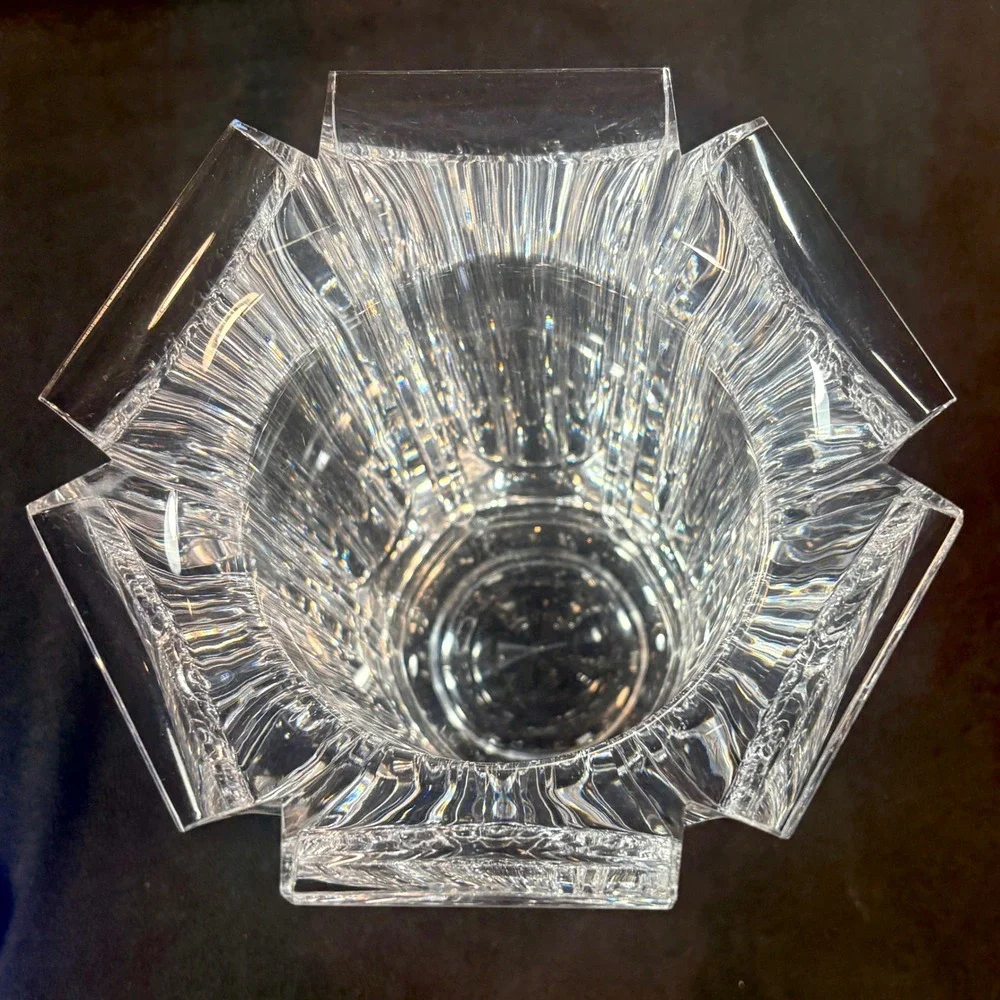 Mid-Century Modern Lucite Hexagon Vase Clear Acrylic 10 Inches
